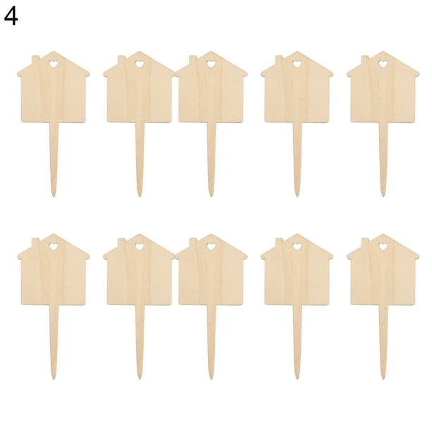 Zhiyuan Garden 10Pcs Plant Labels Adorable Cartoon Unpainted T-Shape Wooden Garden Markers Household Supplies