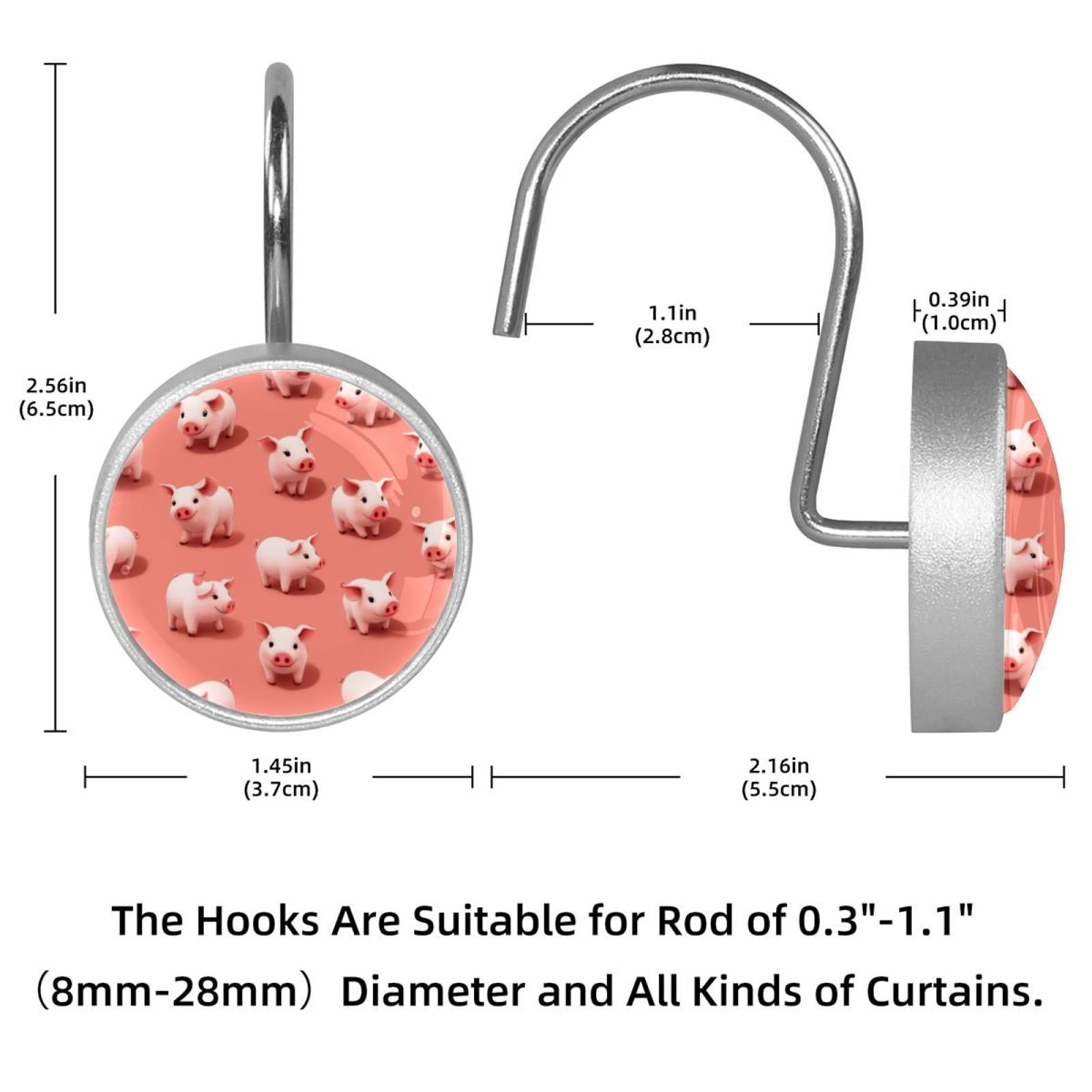 12pcs Decorative Shower Curtain Hooks, Rust Resistant Shower Rings for Bathroom Living Room,Rustproof Stainless Steel Rings for Shower Curtain and Liner Rods,Pig Pink Background