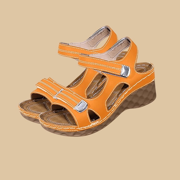 Viluyesy Wedge Sandals for Womens, Comfortable Wide Width Open Toe Spring Summer Fashion Casual Shoes Orange US5.5