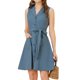 thumbnail image 2 of Vestido sin mangas de camisa con cuello de solapa y cinturón de ajuste y vuelo para mujer INSPIRE CHIC en gris azul XL, 2 of 5