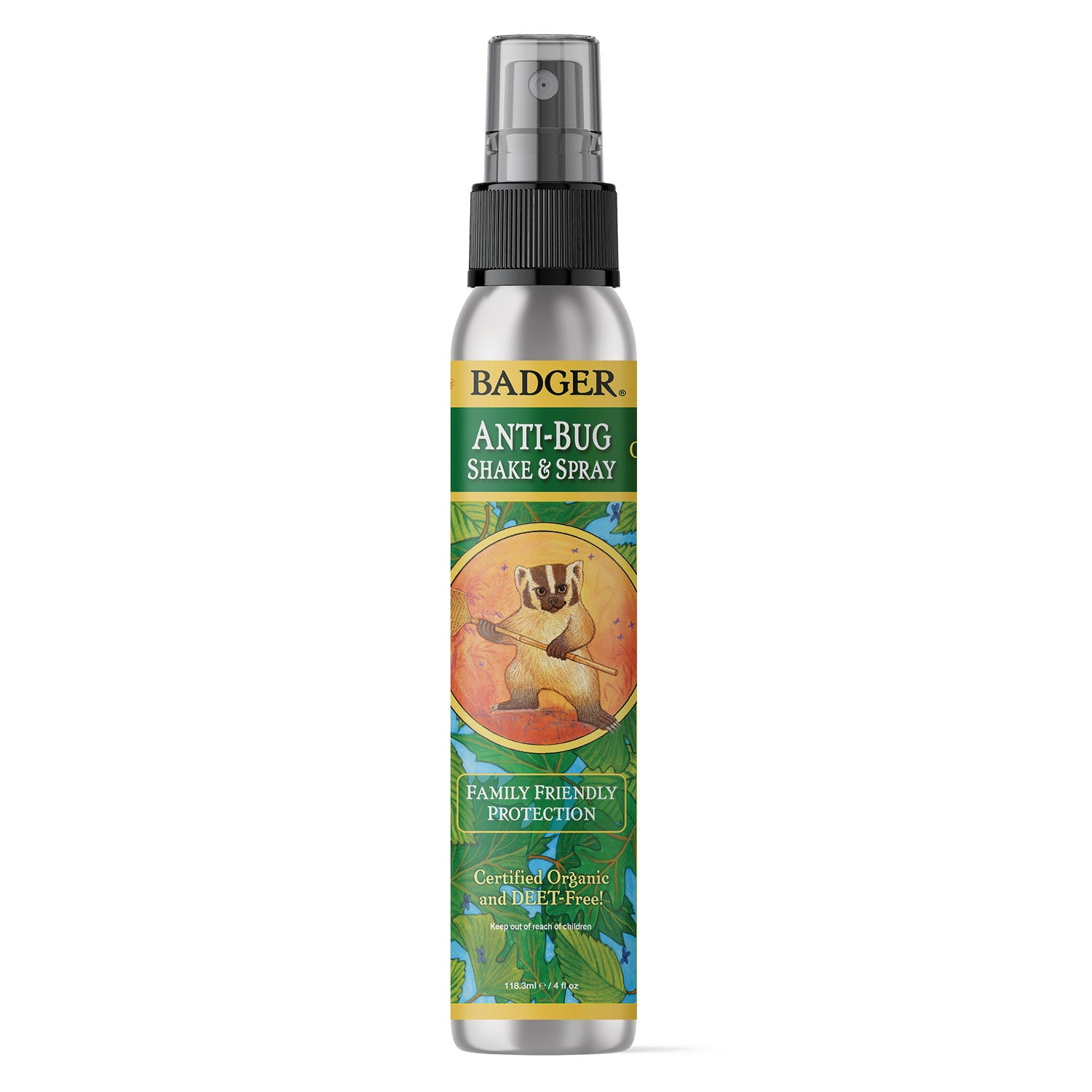 Badger - Anti-Bug Shake & Spray, DEET-Free Natural Bug Spray, Certified Organic Mosquito Spray, 4 fl oz Aluminum Bottle