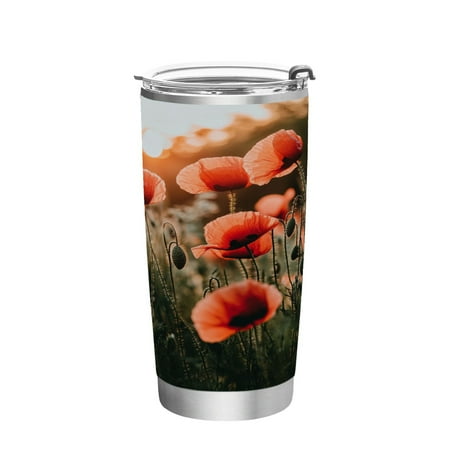 

20oz Double-Wall Vacuum Insulated Stainless Steel Tumbler with Straws Sports Mugs BPA-Free Red Flower Field