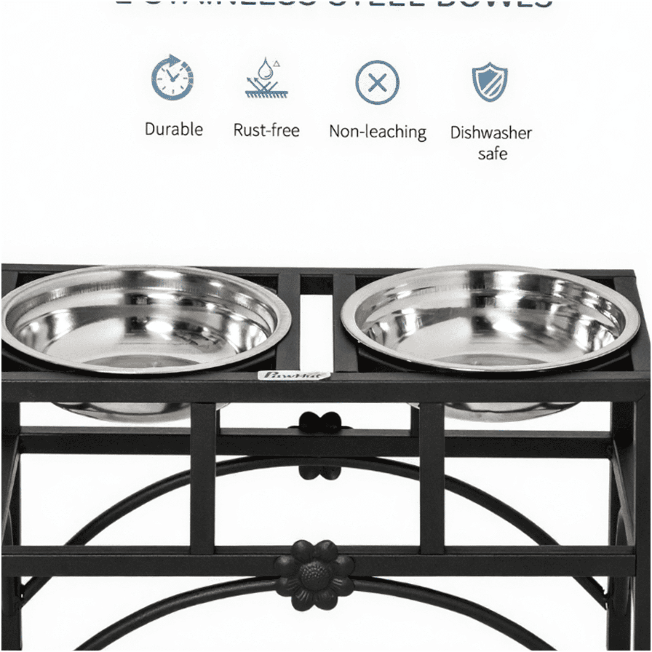 JERFIT Heavy Duty Elevated Dog Bowls Stand with 2 Stainless Steel Bowls, Non-Slip Iron Pet Feeder Station for Medium Large Dogs, Anti-Vomit & Better Digestion Feeding Bowls, Black