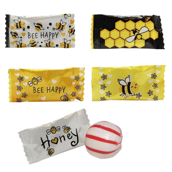 Bee Themed Peppermints 100 Pack – Individually Wrapped Honey Bee Crafted Hard Candy Mints for Baby Showers, Birthday Parties, Classroom Treats, Party Favors, and Bee-Themed Sweet Celebrations