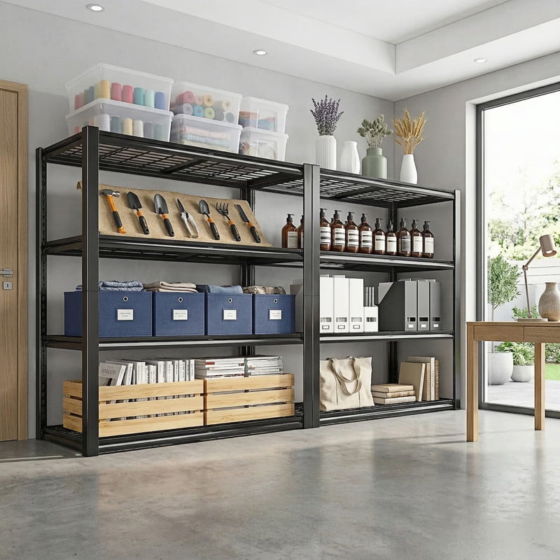 60''H Garage Shelf Storage  Shelving Unit, 4 Tiers Storage Racks, Free Standing Heavy Duty Metal Adjustable Shelves