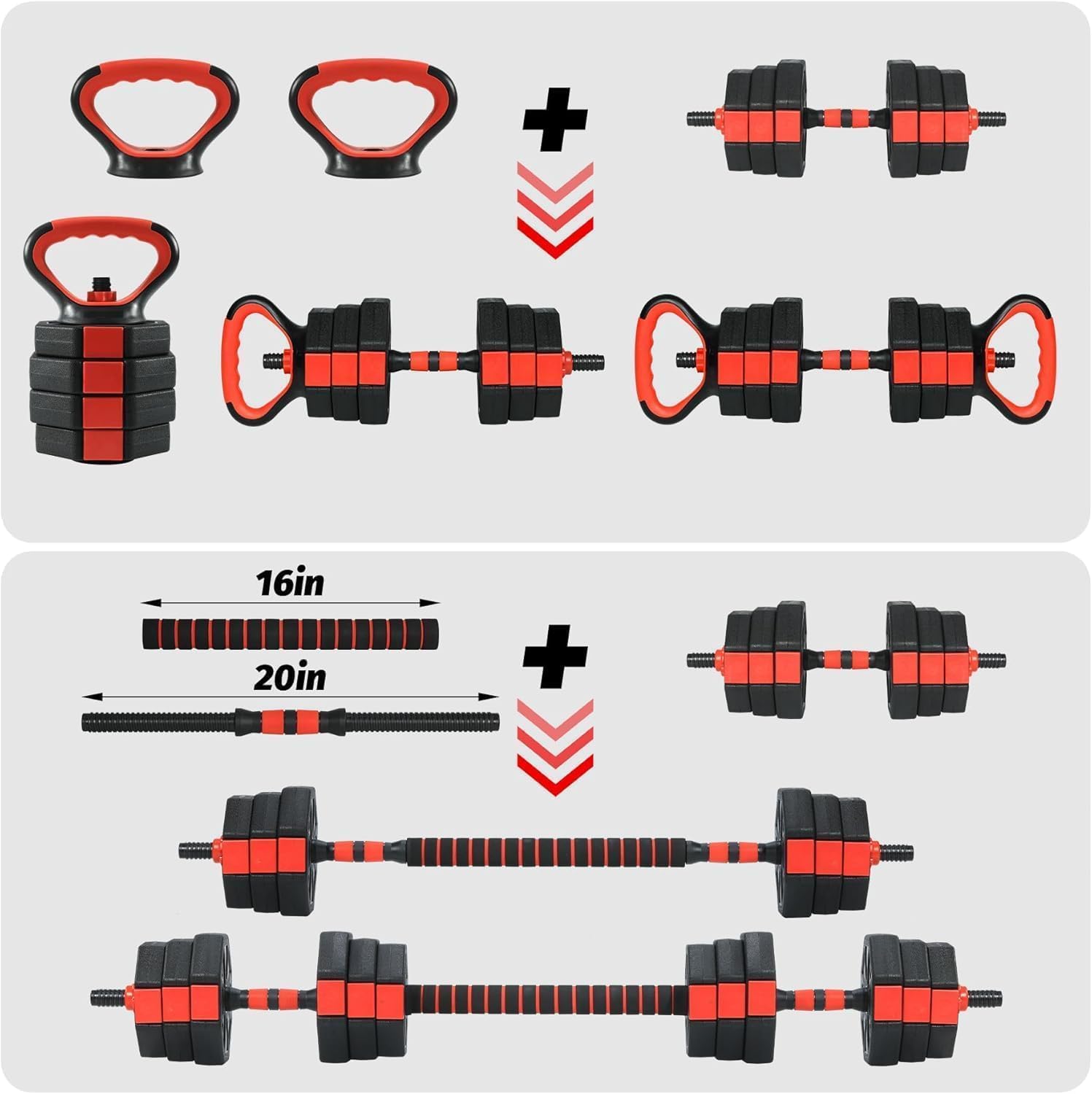 CazToi All in One Adjustable Dumbbell Set with Barbell and Kettlebell for Home Gym