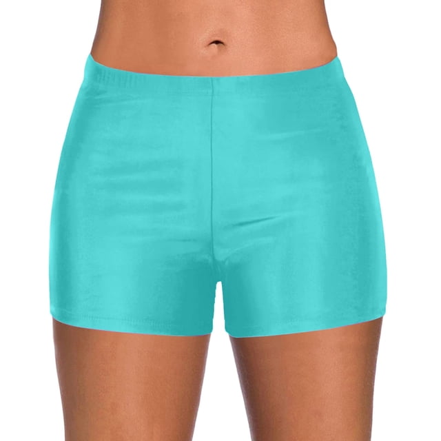 Prolriy - Bañador corto para mujer, cintura alta, para correr, bikini, ropa de playa, azul claro, talla M
