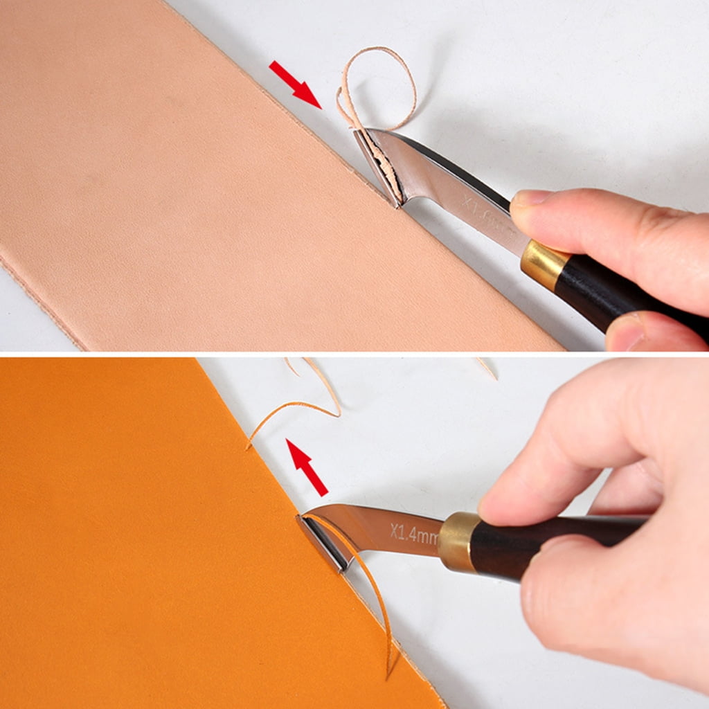 MOMOJIA Carbon Steel1eatherEdging Groover Tool Ergonomic Grip Wooden Handle Leatherworking Tool for Stitching Grooving