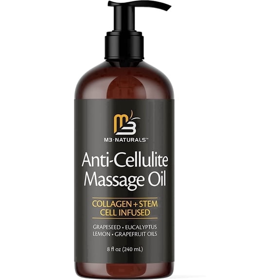 M3 Naturals Cellulite Massage Oil with Collagen and Stem Cell, Grapefruit & Lemon, 8 fl oz
