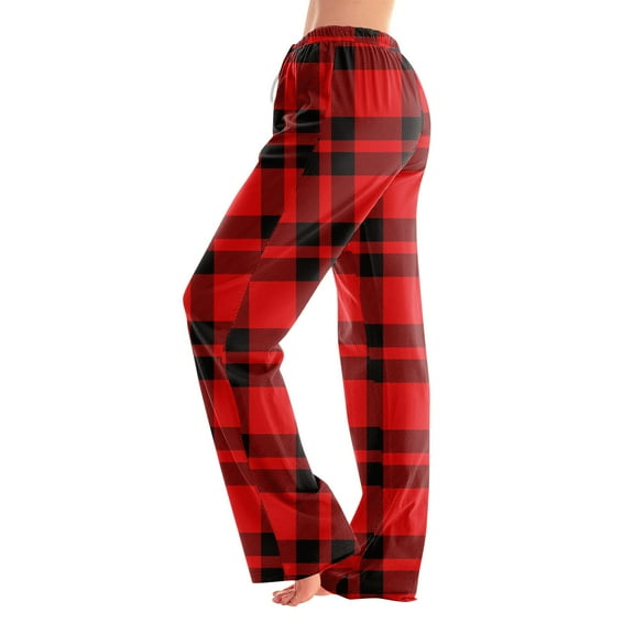 Mohiass Women's Plaid Flannel Pajama Pants, Comfy Wide Leg Drawstring Sleepwear Casual Fleece Lounge Bottoms Wine S