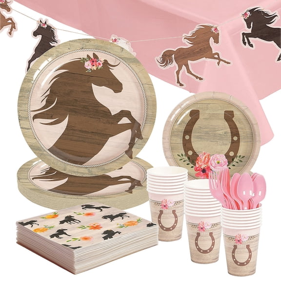 153 Pieces Horse Party Disposable Tableware Kit for 24 Guests