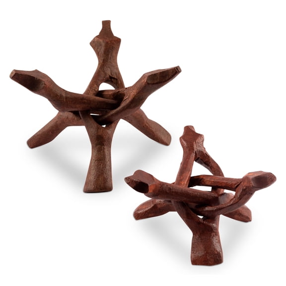 Wish Well 2 Piece Wooden Tripod Stand - 4" & 6" Hand-Carved Room Decor Holder ~ Ideal for Abalone Shell, Decorative Bowl, Crystal Ball, Sphere, Geode ~ Wood Display Stand & Perfect Crystal Holder
