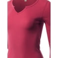 thumbnail image 4 of A2Y Women's Fitted Notched Neck Long Sleeve Thermal Knit Top Hot Pink S, 4 of 5