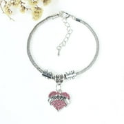 Hope European Snake Chain Charm Bracelet with Pink Rhinestones Heart Pendant and Love Spacer Beads