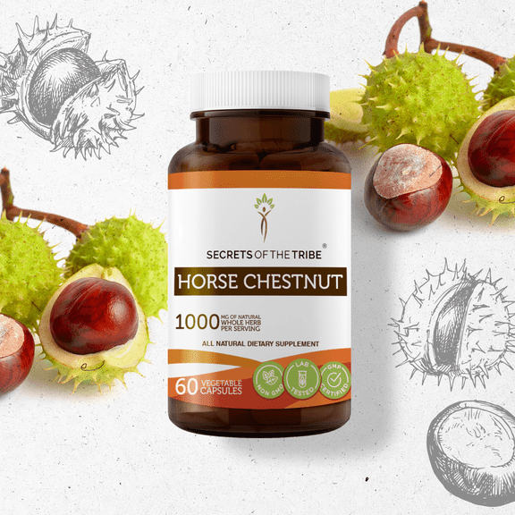 Secrets Of The Tribe Horse Chestnut Capsules Dietary Supplement, Natural Herbal Capsules for Circulatory Support, Horse Chestnut (Aesculus hippocastanum) Dried Nut, 60 Capsules