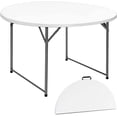 thumbnail image 1 of Round Folding Table 48 inch, Bifold Round Table, Plastic Dining Table, Event Commercial Table for Wedding, Party, Garden, Patio, 1 of 9