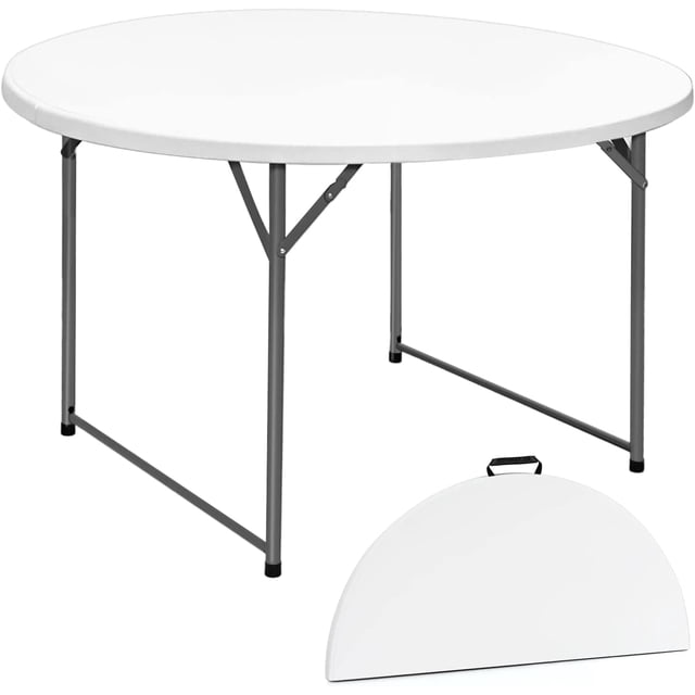 Round Folding Table 48 inch, Bifold Round Table, Plastic Dining Table, Event Commercial Table for Wedding, Party, Garden, Patio