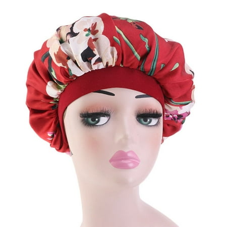 KABOER Silk Satin Night Sleep Cap Hair Bonnet Hat Head Cover Wide Band Adjust