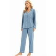 thumbnail image 4 of GEX 100% Cotton Pajamas for Women PJ Set Soft Button-Down 2 Piece Set Knitted Long Sleeve Sleepwear Loungewear Misty Blue S, 4 of 7