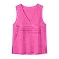 thumbnail image 4 of QUNYINEY Pink Women’s Tank Tops Summer Cotton Linen Tops V Neck Pleated Casual Sleeveless Loose Fit Women T Shirt, 4 of 7