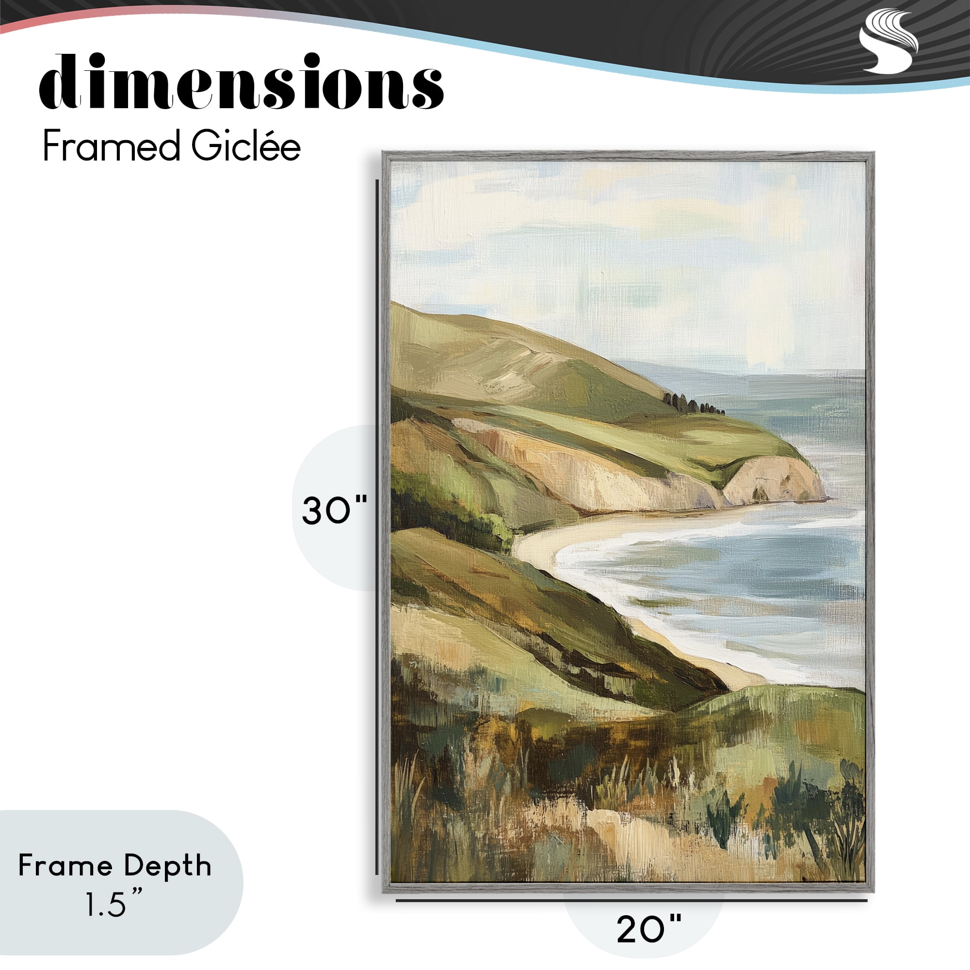 Stupell Industries Painted Cliffside By The Sea Gray Framed Giclee Art, design by Petal Prints Design