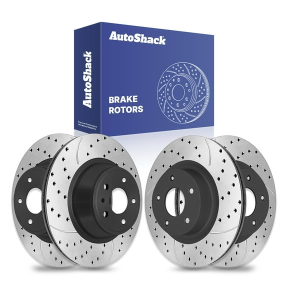 AutoShack Front Vented & Rear Solid Drilled & Slotted E-Coated Brake Rotors 4-PC Set Replacement for 2017-2019 Ford Escape 2018-2019 Lincoln MKC ShadowGuard
