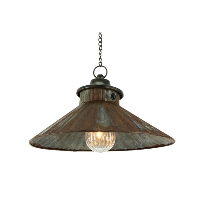 14-Inch Diameter Rustic LED Chain Hanging Lamp: Battery Operated, Aged Accent Light Perfect for Indoor Spaces, Adding Warmth and Western Charm to Your Home