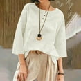 thumbnail image 2 of BLVB Womens 3/4 Sleeve Tops Cotton Linen Shirts Crew Neck Casual Loose Fit Blouses Spring Summer Fashion Clothes, 2 of 7