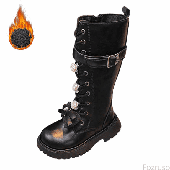 Fozruso Winter Girls Boots Warm Lined Long Shaft Leather Ankle Boots For Toddler Youth Non Sole Comfortable Footwear,Classic Ankle Boots Sizes 2 Big Kid(10-11 Years)