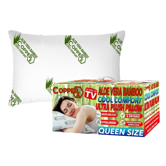 CopperX Ultra Plush Pillow, Hypoallergenic Aloe Vera Bamboo Cooling Comfort Queen Size