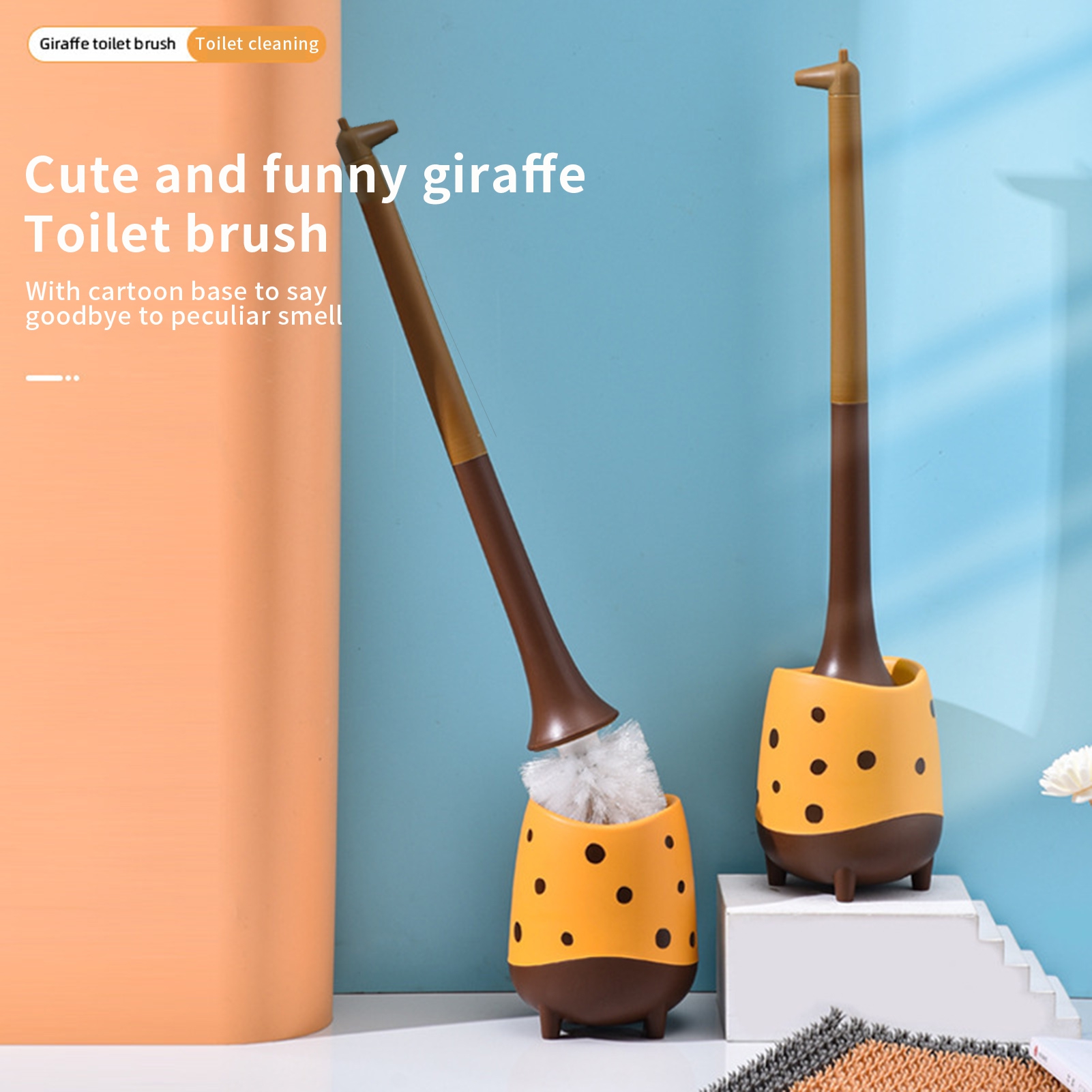 Jkung Toilet Brush Lovely Adorable with Base Ventilation Stain Removal Giraffe Shape Bathroom Cleaning Brush Home Accessories