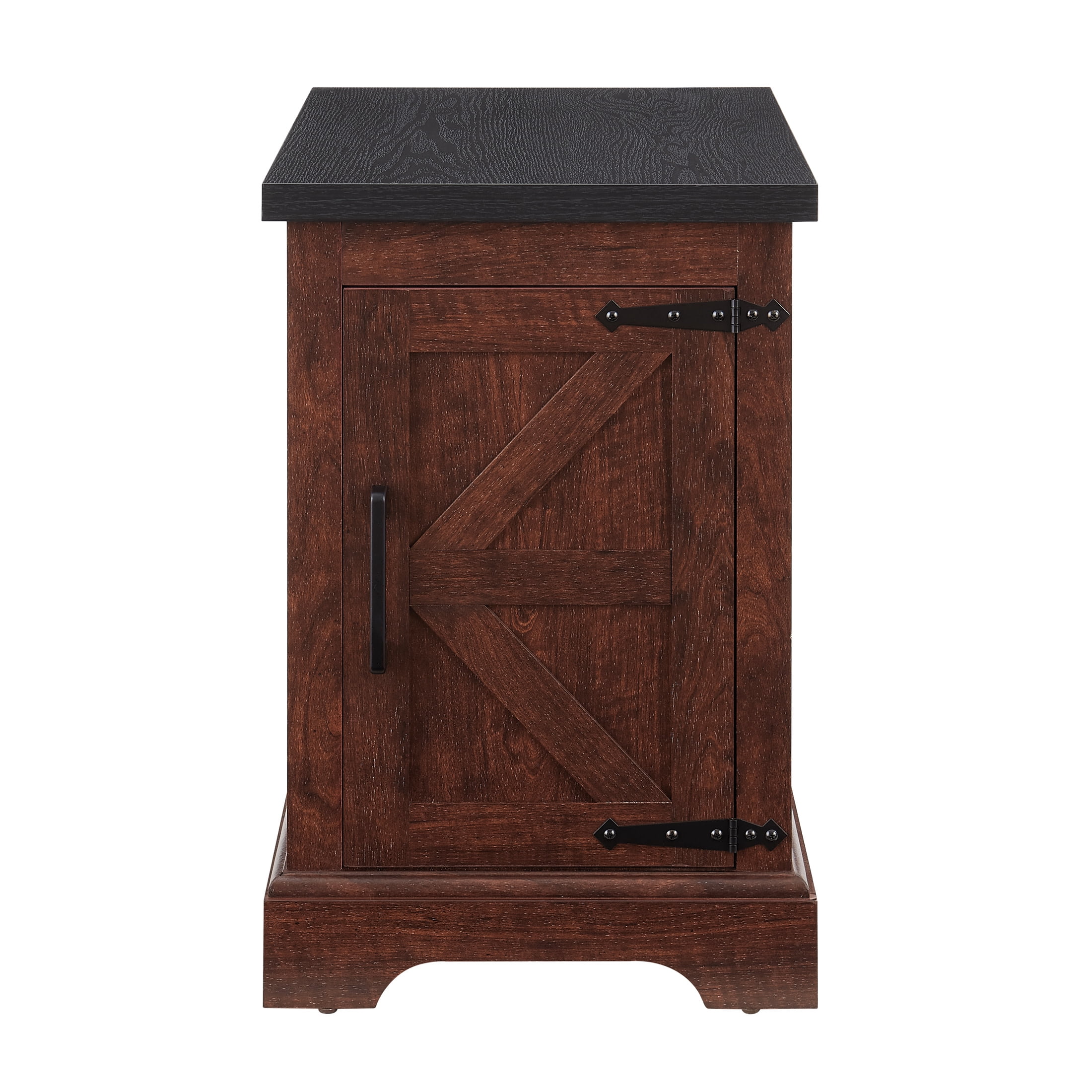 Noble House Windsor Farmhouse End Table, Barn Door Nightstand with Adjustable Shelf, Rustic Side Table, Oak