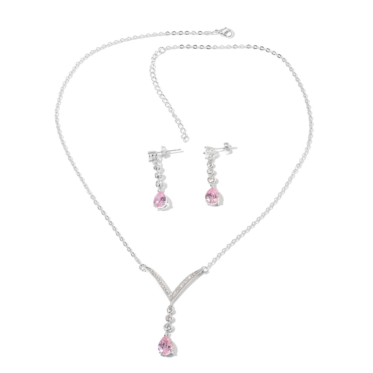 Shop LC Bridesmaid Pink Jewelry Set for Women Earrings Necklace Cubic Zirconia CZ Platinum