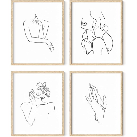 ORUYROP Minimalist Wall Art Framed, Wall Art Woman Silhouette, Silhouette Wall Art, Line Drawings, Posters for Room Aesthetic, Abstract Wall Art, Wall Decor Aesthetic (Framed Beige, 8x10)
