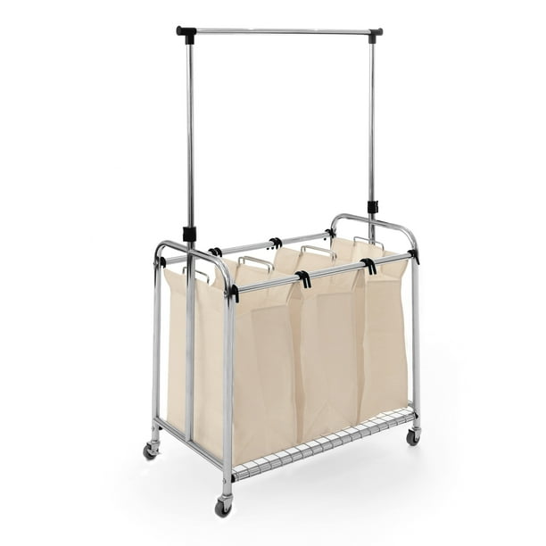 Seville Classics 3Bag Laundry Hamper/Sorter Cart with Clothes Rack
