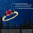 thumbnail image 2 of Gem Stone King 10K Yellow Gold Red Created Ruby and Black Diamond 3-Stone Ring for Women | 1.20 Cttw | Round 6MM | Gemstone July Birthstone | Size 7, 2 of 6