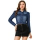 thumbnail image 4 of Chaqueta de mezclilla lavada con botones y manga larga de mezclilla corta de algodón para mujer Azul oscuro XL, 4 of 6
