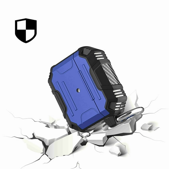 Case for Apple AirPods 3 (2021) Full-Body Rugged ShockProof Hybrid With Metal Hook Carabiner Heavy Duty Armor Cover for Airpods 3rd Generation by Xpm - Blue