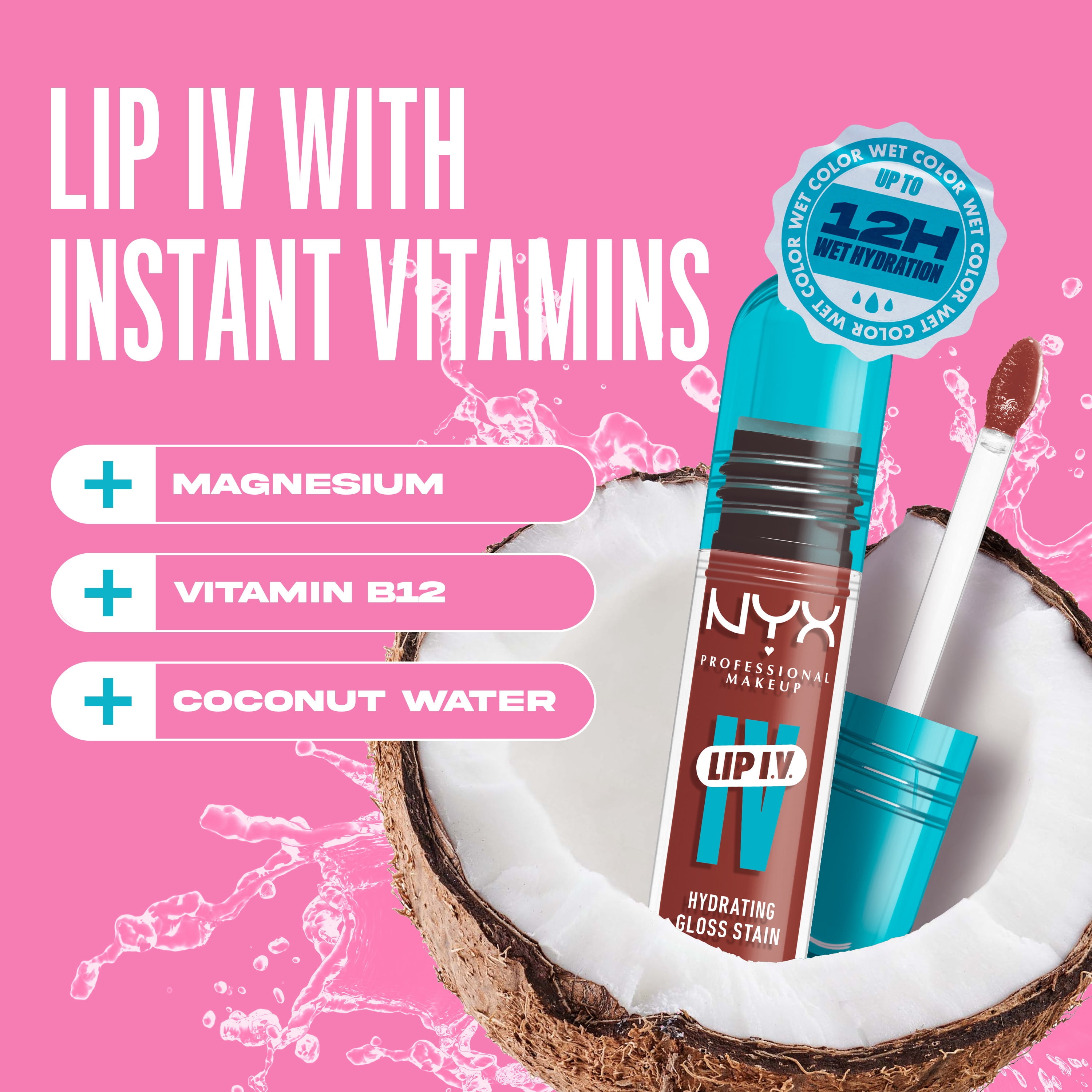 NYX Professional Makeup Lip IV Hydrating Lip Oil & Stain with Coconut Water, Drippin Nude, 0.16 fl oz