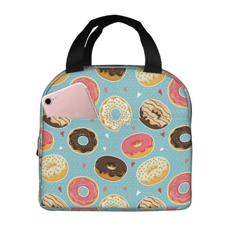 Insulated Lunch Bag for Women Men - Donut Print Blue Polka Dots Leakproof Cooler Lunch Box for Women Men  Lunch Tote Bags for Work School Picnic Travel