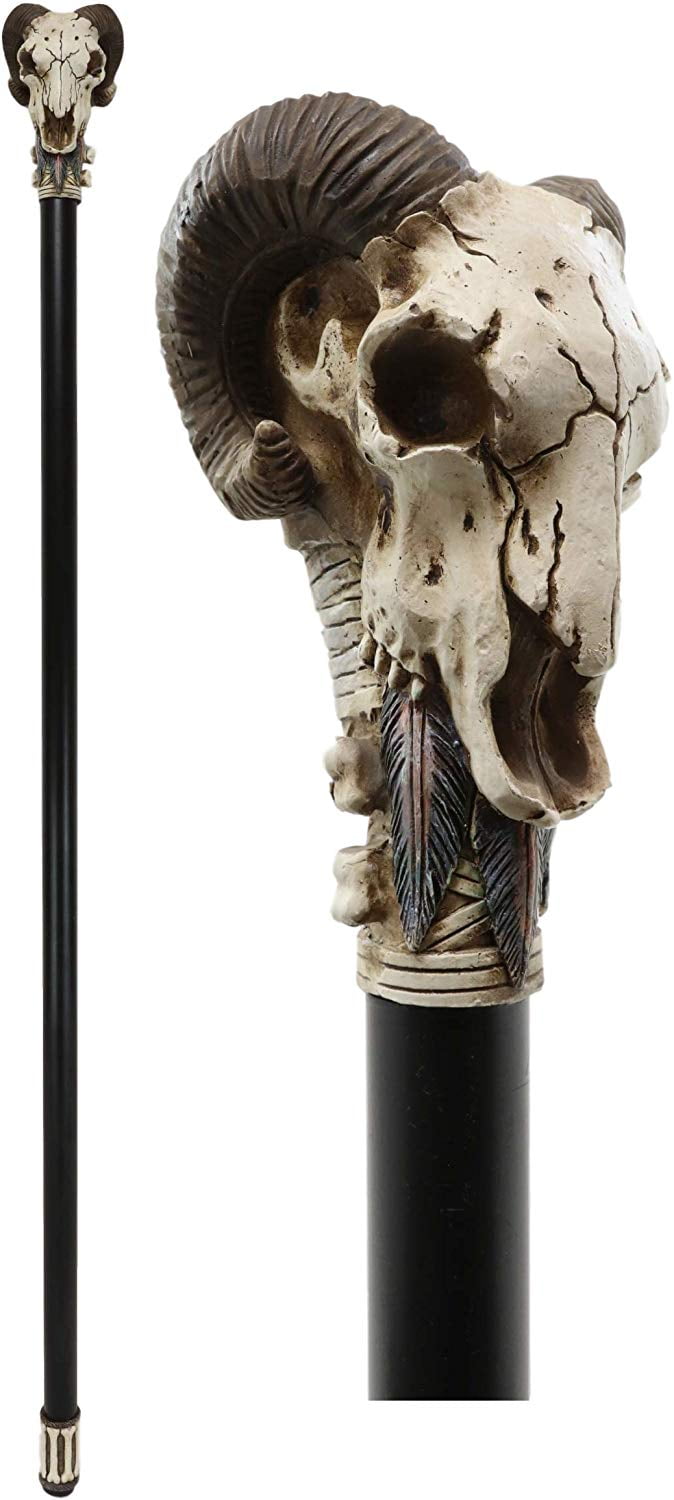 Walking Stick Cane Mystic LARP Skull Skull Head handl 94 cm Fine Wood Metal Gift 