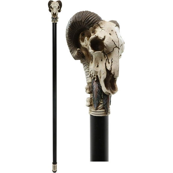 Ebros Gothic Tribal Ram Horned Skull Decorative Prop Cosplay Walking Cane 38"H