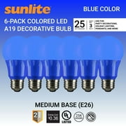 Sunlite LED A19 Colored Light Bulb, 3 Watts (25w Equivalent), E26 Medium Base, Non-Dimmable, UL Listed, Party Decoration, Holiday Lighting, Blue, 6 Pack