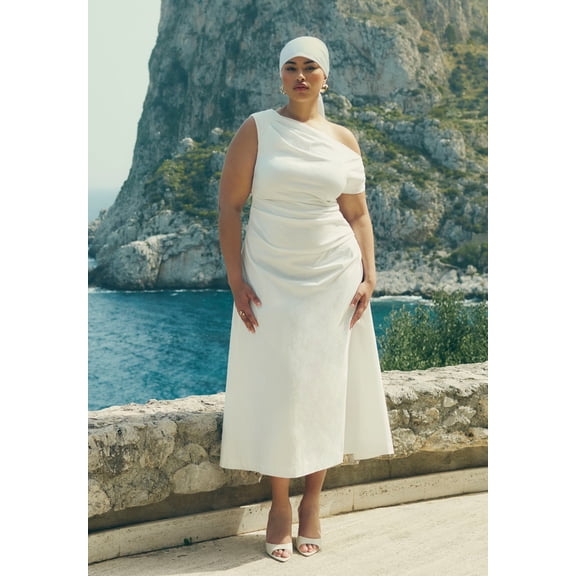 ELOQUII Women's Plus Size One Shoulder Maxi Dress