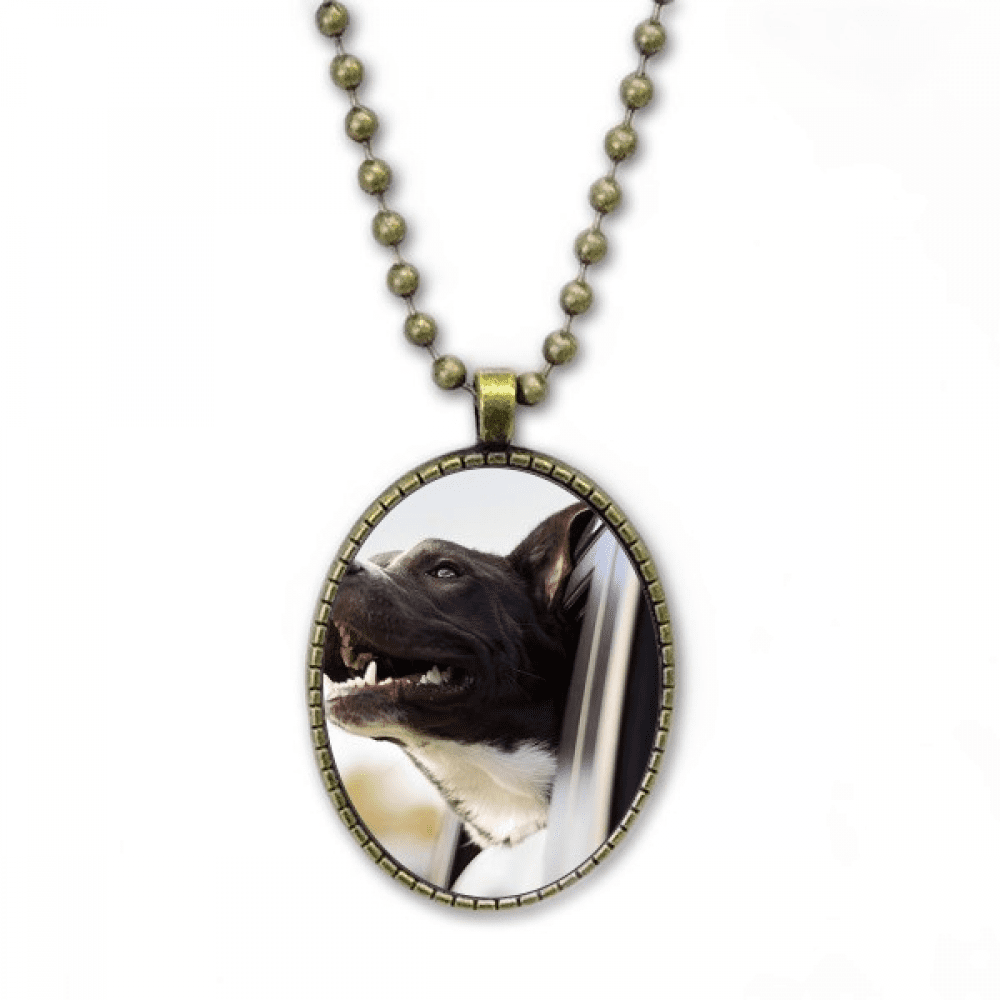 Black Dog Animal Photograph Picture Necklace Vintage Chain Bead Pendant