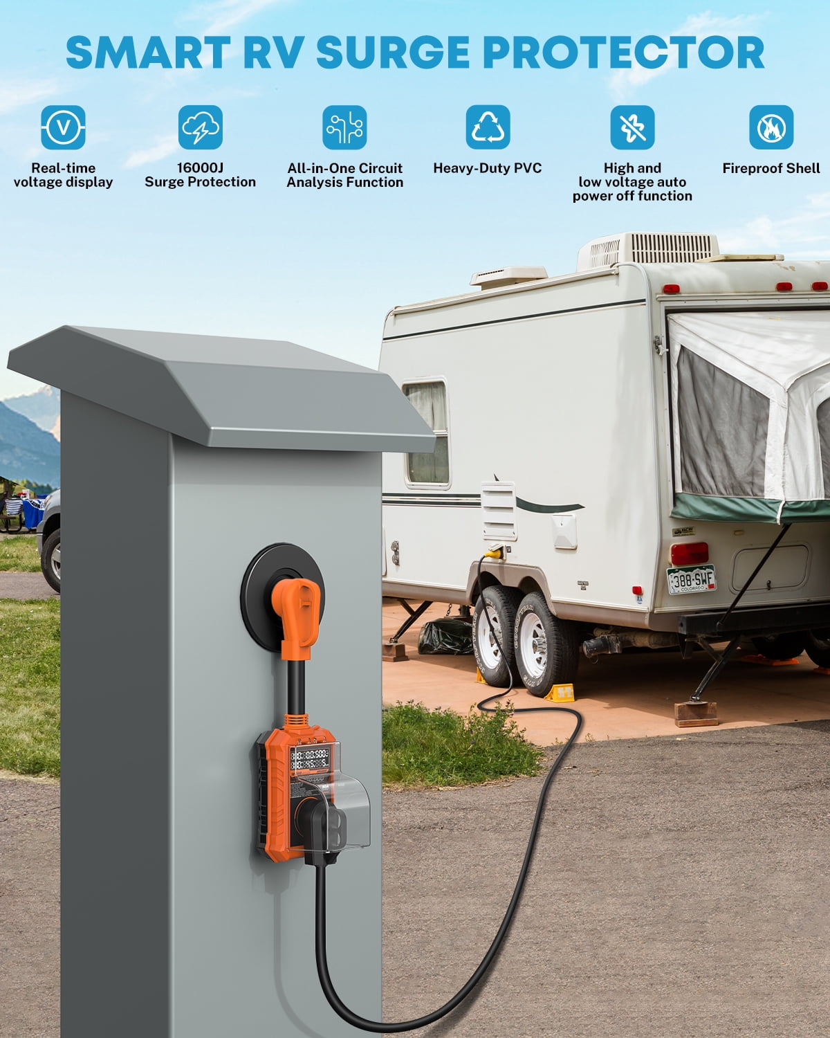 Kohree RV Surge Protector 50 Amp, 125V/250V 16000 Joules RV Circuit Analyzer with High/Low Voltage Protection for Camper Travel Trailers