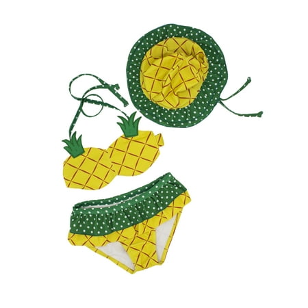 Toddler Girls Cute Pineapple Bikini Sets with Hat 3 pcs Swimsuit (Pineapple,