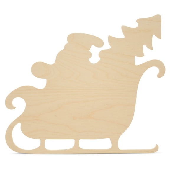 Sleigh with Santa Cutout 12-inch x 13-1/2-inch, Pack of 1 Unfinished Wooden Sleigh with Santa and Tree for Christmas Decor, by Woodpeckers