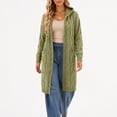 thumbnail image 6 of Naotn Hooded Cardigan for Women Fashion Casual Solid Color Cable‑Knit Open‑Front Long Sleeve Sweater Tops, 6 of 8