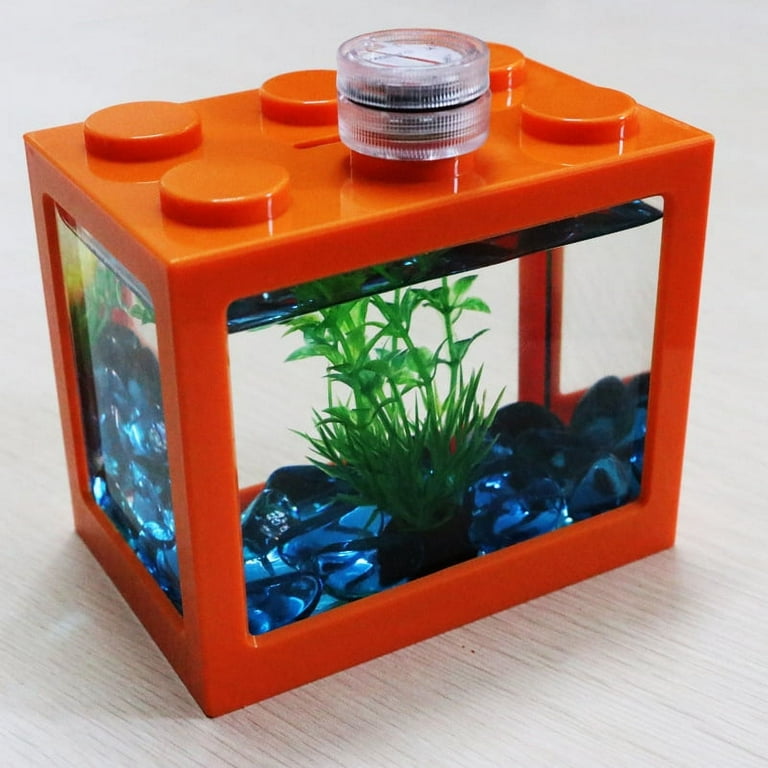LED Display Fish Tank,Aquarium Fish Tank Kit with Lid Unique Design of Building Blocks,acrylic Ecological Fish Tank for Offices,Living Rooms,Coffee